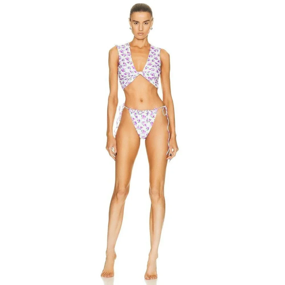 MAGDA BUTRYM Tie Side Bikini Bottom in Violet Print 42 New Womens Swimsuit
